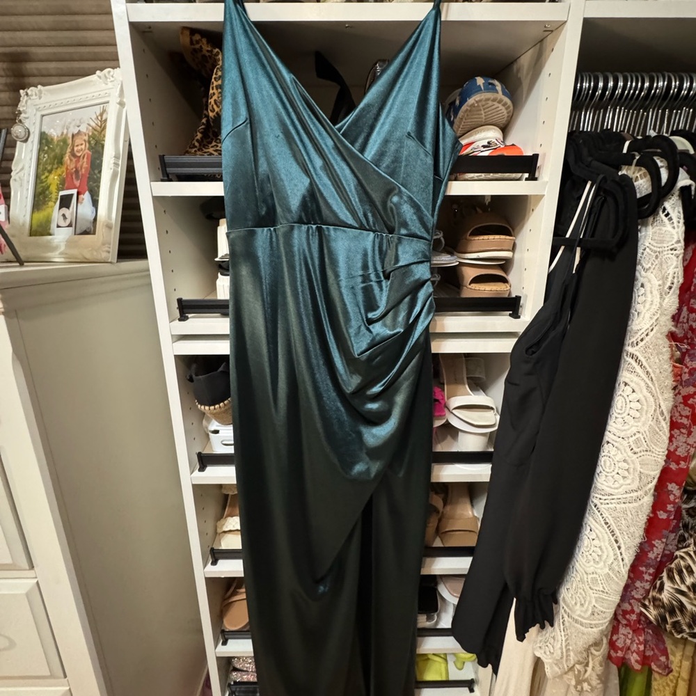 LULUS - Magic Memories Dark Teal Blue Satin Sleeveless Maxi Dress
